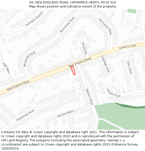 94, NEW ENGLAND ROAD, HAYWARDS HEATH, RH16 3LD: Location map and indicative extent of plot