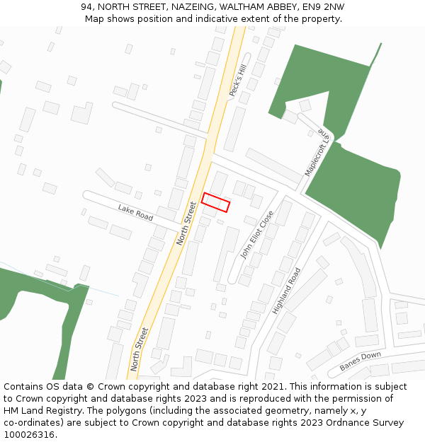 94, NORTH STREET, NAZEING, WALTHAM ABBEY, EN9 2NW: Location map and indicative extent of plot