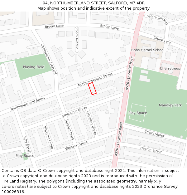 94, NORTHUMBERLAND STREET, SALFORD, M7 4DR: Location map and indicative extent of plot