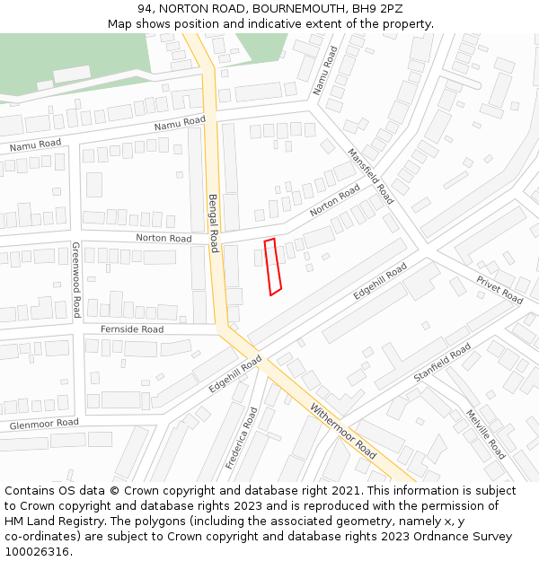 94, NORTON ROAD, BOURNEMOUTH, BH9 2PZ: Location map and indicative extent of plot