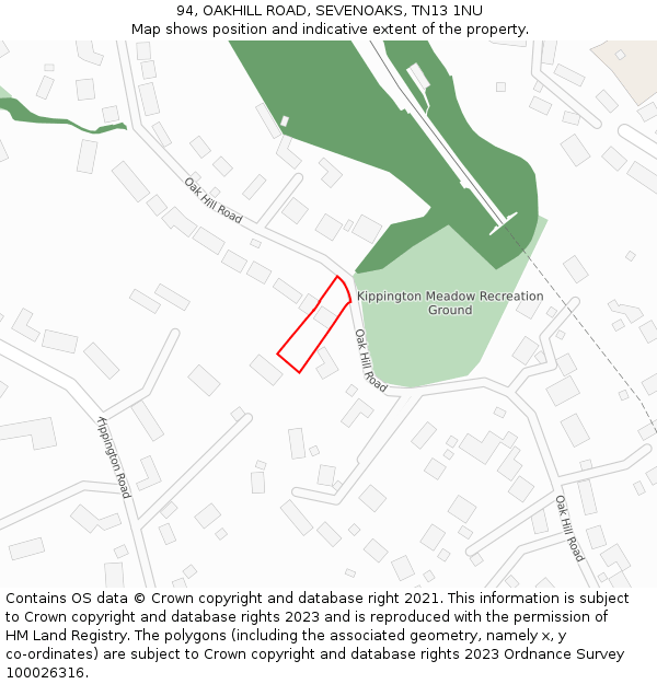 94, OAKHILL ROAD, SEVENOAKS, TN13 1NU: Location map and indicative extent of plot