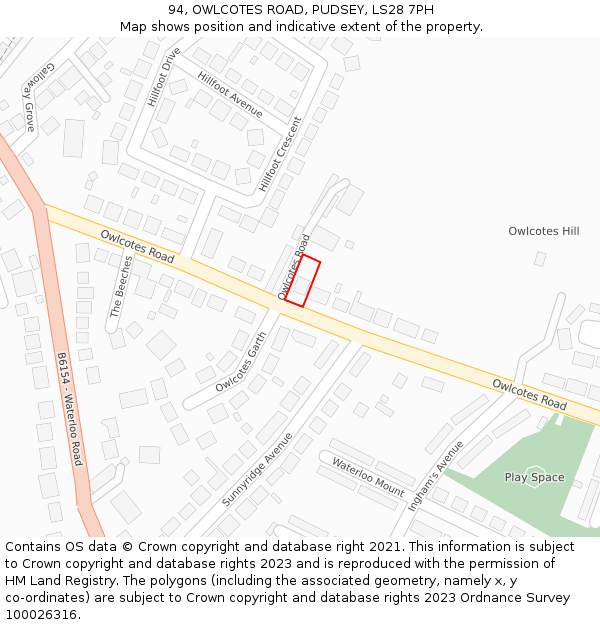 94, OWLCOTES ROAD, PUDSEY, LS28 7PH: Location map and indicative extent of plot