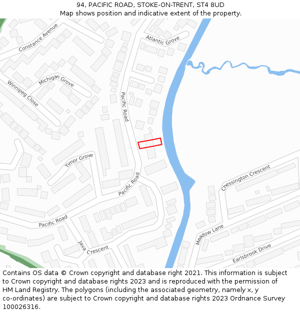 94, PACIFIC ROAD, STOKE-ON-TRENT, ST4 8UD: Location map and indicative extent of plot