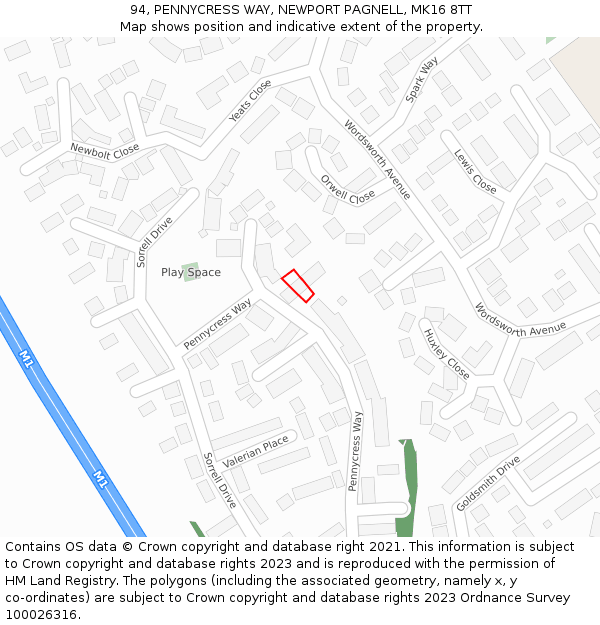 94, PENNYCRESS WAY, NEWPORT PAGNELL, MK16 8TT: Location map and indicative extent of plot