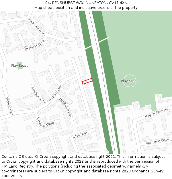 94, PENSHURST WAY, NUNEATON, CV11 4XN: Location map and indicative extent of plot