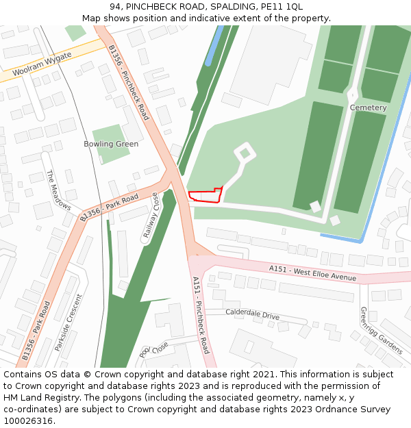 94, PINCHBECK ROAD, SPALDING, PE11 1QL: Location map and indicative extent of plot