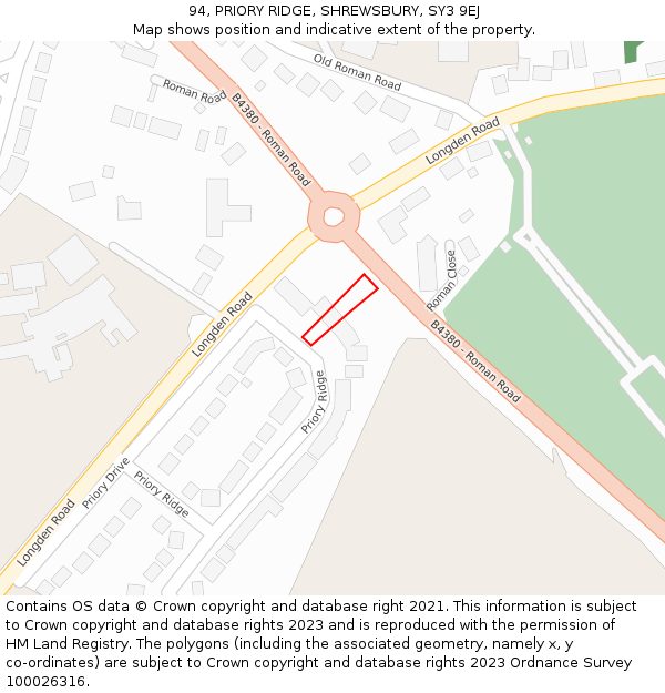 94, PRIORY RIDGE, SHREWSBURY, SY3 9EJ: Location map and indicative extent of plot