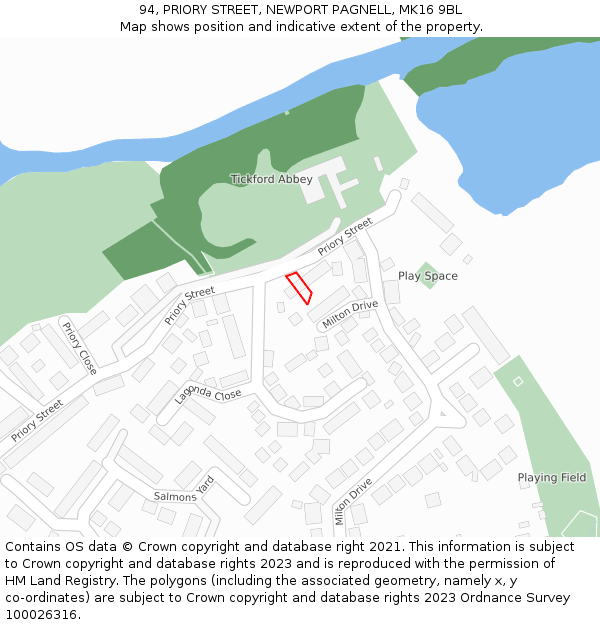 94, PRIORY STREET, NEWPORT PAGNELL, MK16 9BL: Location map and indicative extent of plot