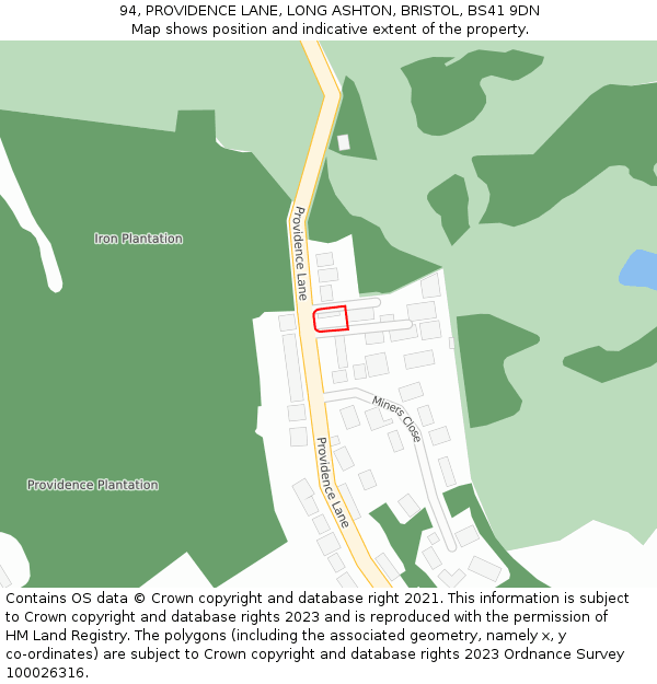 94, PROVIDENCE LANE, LONG ASHTON, BRISTOL, BS41 9DN: Location map and indicative extent of plot
