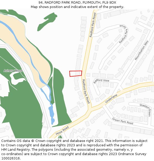 94, RADFORD PARK ROAD, PLYMOUTH, PL9 9DX: Location map and indicative extent of plot