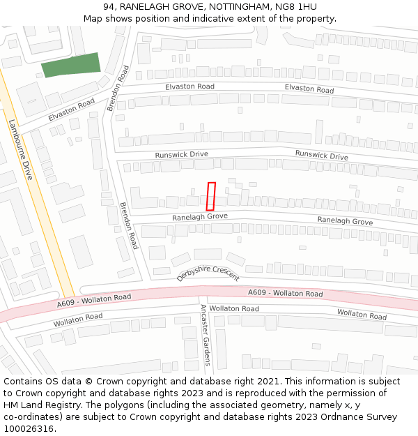 94, RANELAGH GROVE, NOTTINGHAM, NG8 1HU: Location map and indicative extent of plot