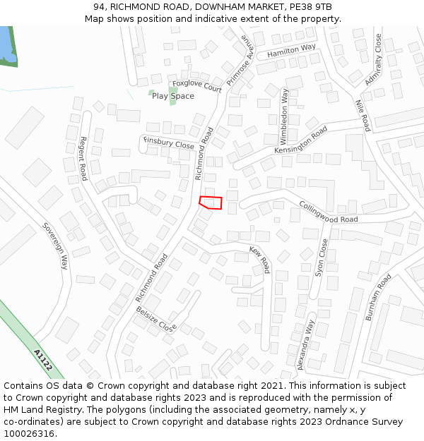 94, RICHMOND ROAD, DOWNHAM MARKET, PE38 9TB: Location map and indicative extent of plot