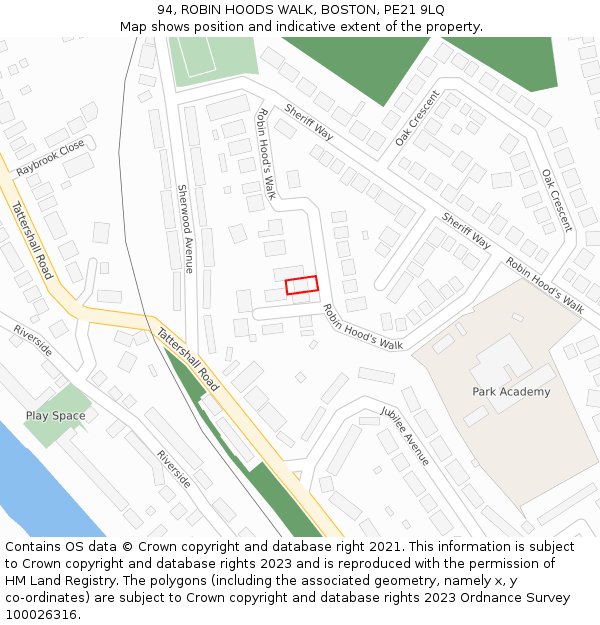 94, ROBIN HOODS WALK, BOSTON, PE21 9LQ: Location map and indicative extent of plot