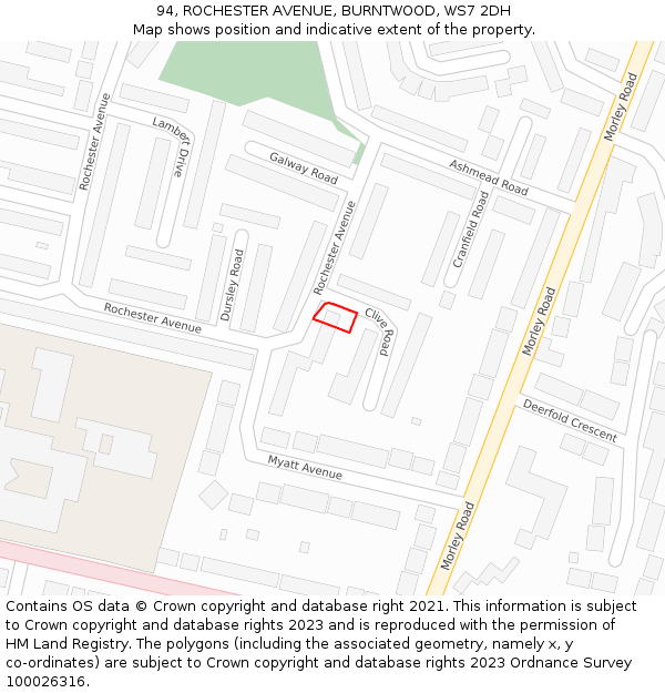 94, ROCHESTER AVENUE, BURNTWOOD, WS7 2DH: Location map and indicative extent of plot