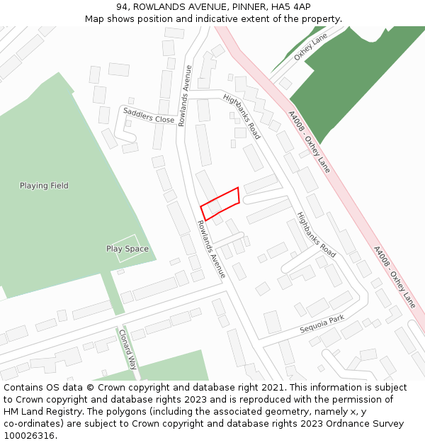 94, ROWLANDS AVENUE, PINNER, HA5 4AP: Location map and indicative extent of plot