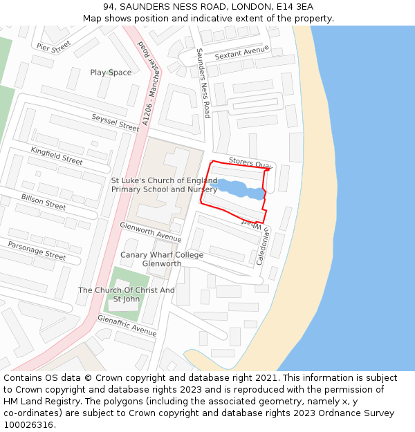 94, SAUNDERS NESS ROAD, LONDON, E14 3EA: Location map and indicative extent of plot