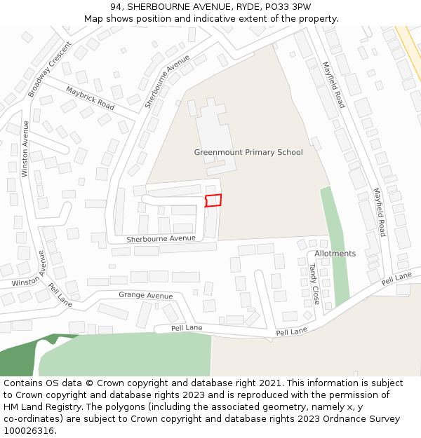 94, SHERBOURNE AVENUE, RYDE, PO33 3PW: Location map and indicative extent of plot