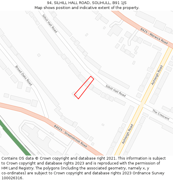 94, SILHILL HALL ROAD, SOLIHULL, B91 1JS: Location map and indicative extent of plot