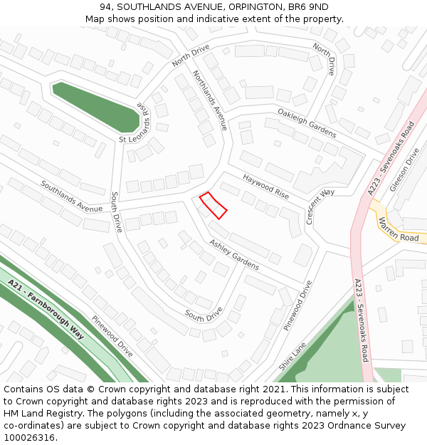 94, SOUTHLANDS AVENUE, ORPINGTON, BR6 9ND: Location map and indicative extent of plot