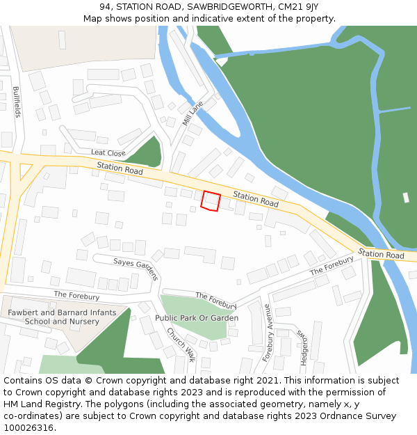 94, STATION ROAD, SAWBRIDGEWORTH, CM21 9JY: Location map and indicative extent of plot