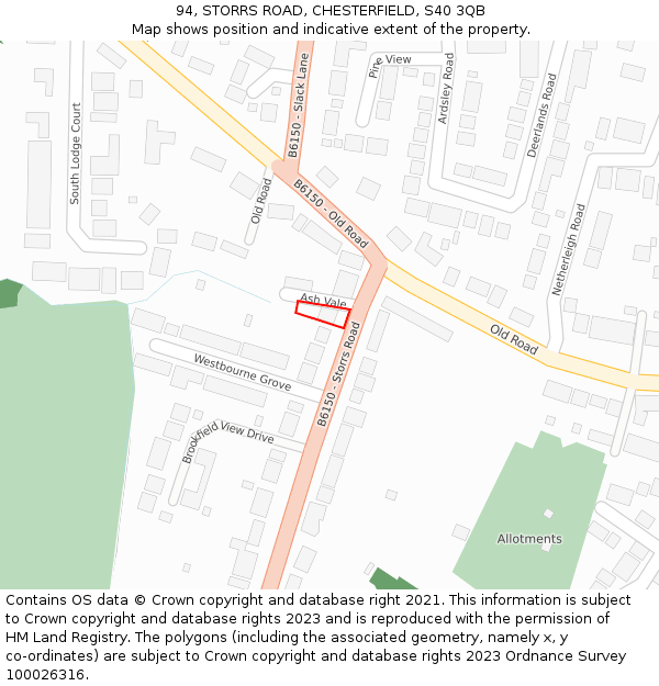 94, STORRS ROAD, CHESTERFIELD, S40 3QB: Location map and indicative extent of plot