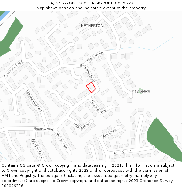 94, SYCAMORE ROAD, MARYPORT, CA15 7AG: Location map and indicative extent of plot