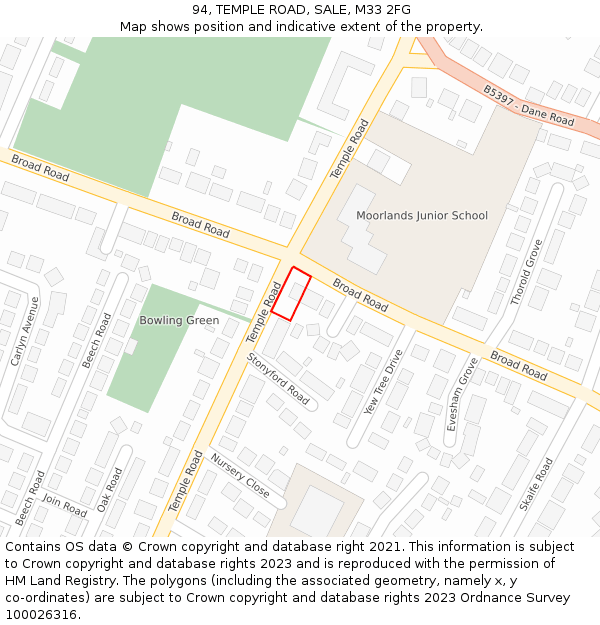 94, TEMPLE ROAD, SALE, M33 2FG: Location map and indicative extent of plot