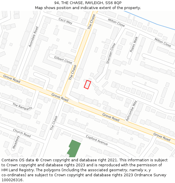 94, THE CHASE, RAYLEIGH, SS6 8QP: Location map and indicative extent of plot