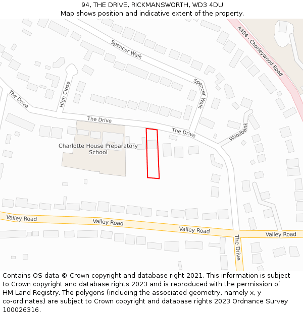 94, THE DRIVE, RICKMANSWORTH, WD3 4DU: Location map and indicative extent of plot