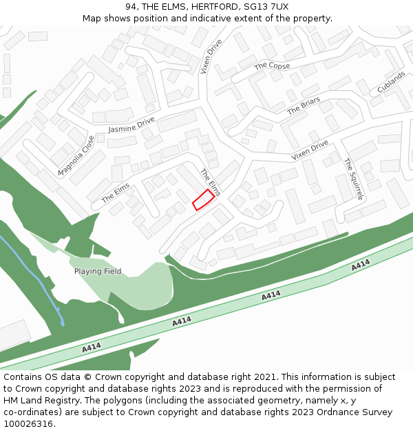 94, THE ELMS, HERTFORD, SG13 7UX: Location map and indicative extent of plot