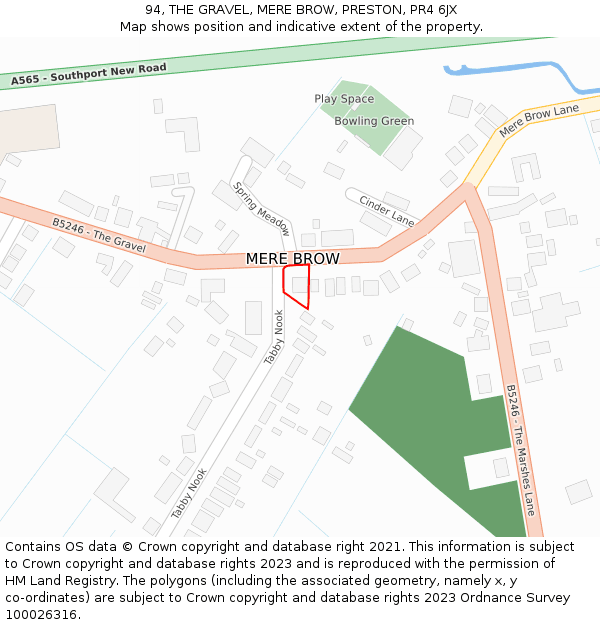 94, THE GRAVEL, MERE BROW, PRESTON, PR4 6JX: Location map and indicative extent of plot