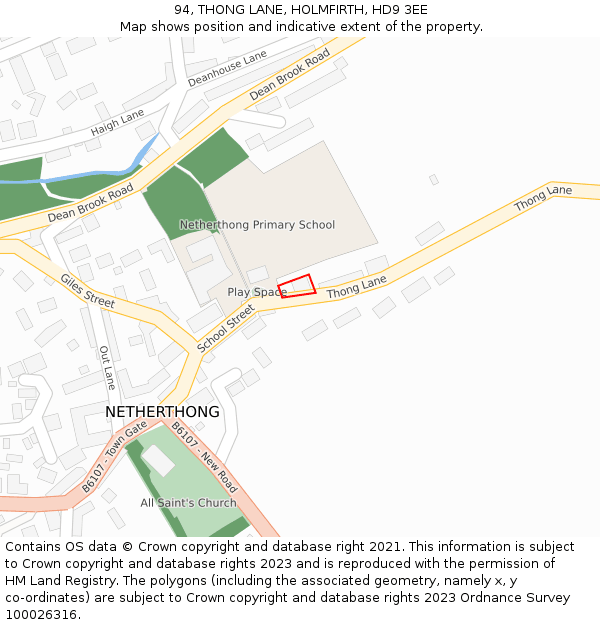 94, THONG LANE, HOLMFIRTH, HD9 3EE: Location map and indicative extent of plot