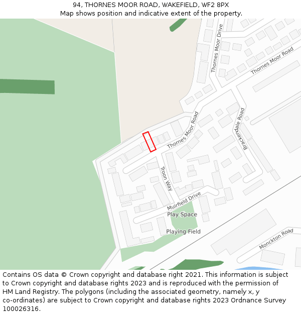 94, THORNES MOOR ROAD, WAKEFIELD, WF2 8PX: Location map and indicative extent of plot