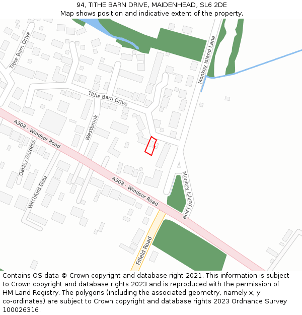 94, TITHE BARN DRIVE, MAIDENHEAD, SL6 2DE: Location map and indicative extent of plot