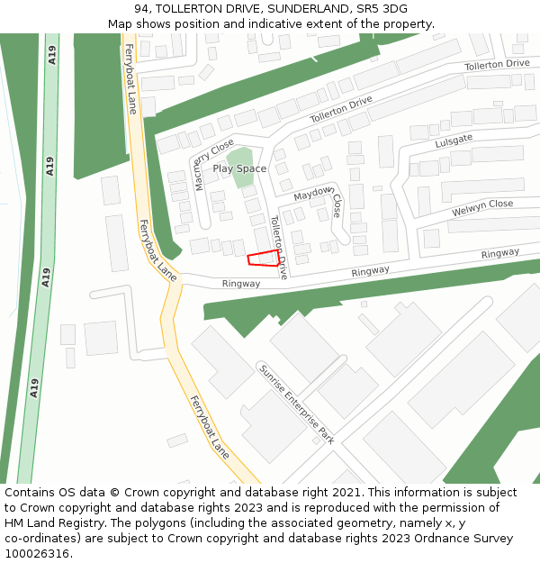 94, TOLLERTON DRIVE, SUNDERLAND, SR5 3DG: Location map and indicative extent of plot