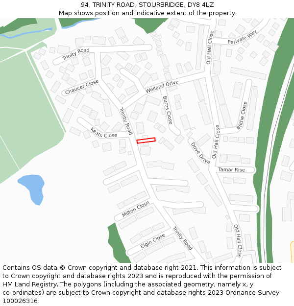 94, TRINITY ROAD, STOURBRIDGE, DY8 4LZ: Location map and indicative extent of plot