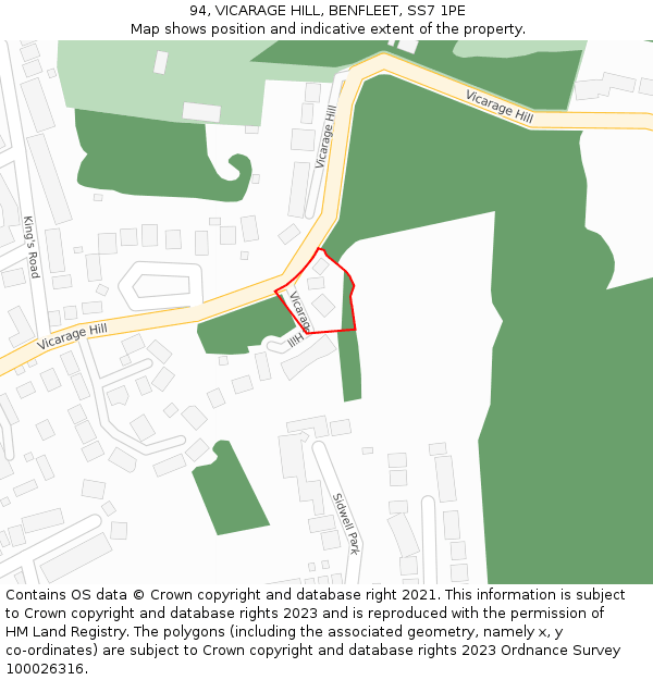 94, VICARAGE HILL, BENFLEET, SS7 1PE: Location map and indicative extent of plot