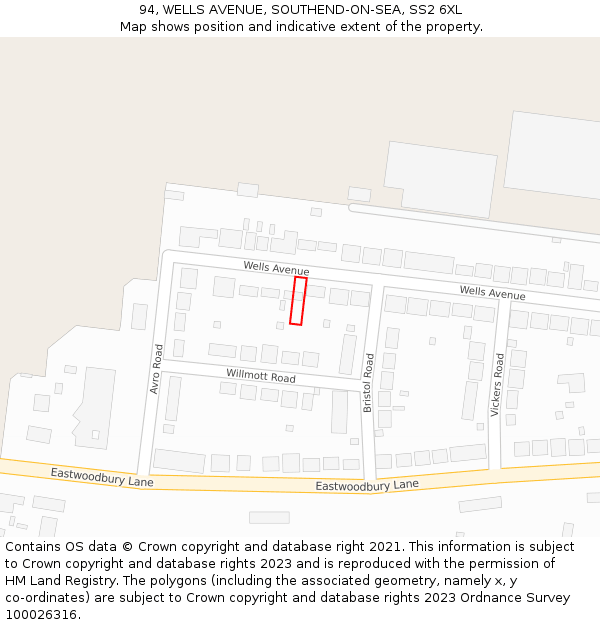 94, WELLS AVENUE, SOUTHEND-ON-SEA, SS2 6XL: Location map and indicative extent of plot