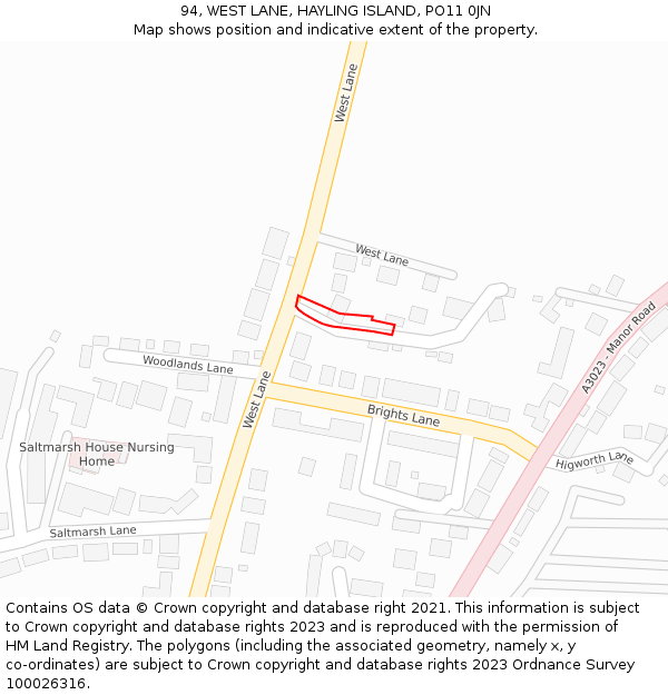 94, WEST LANE, HAYLING ISLAND, PO11 0JN: Location map and indicative extent of plot