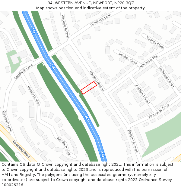 94, WESTERN AVENUE, NEWPORT, NP20 3QZ: Location map and indicative extent of plot