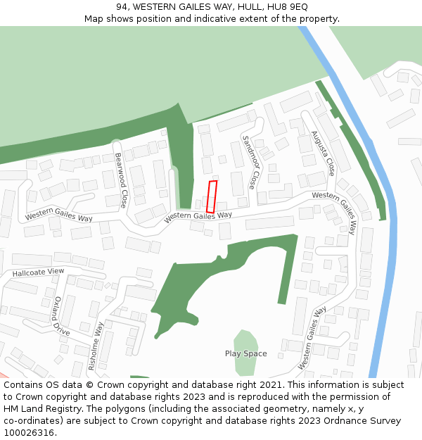 94, WESTERN GAILES WAY, HULL, HU8 9EQ: Location map and indicative extent of plot