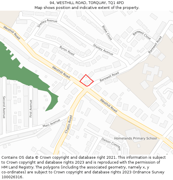 94, WESTHILL ROAD, TORQUAY, TQ1 4PD: Location map and indicative extent of plot