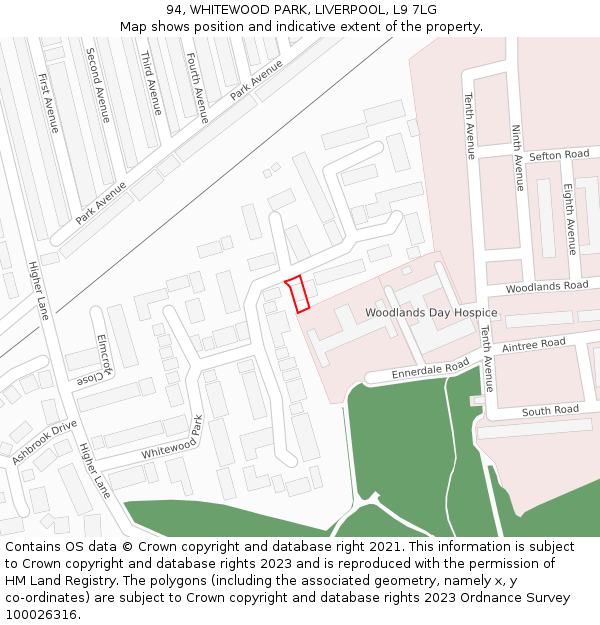 94, WHITEWOOD PARK, LIVERPOOL, L9 7LG: Location map and indicative extent of plot