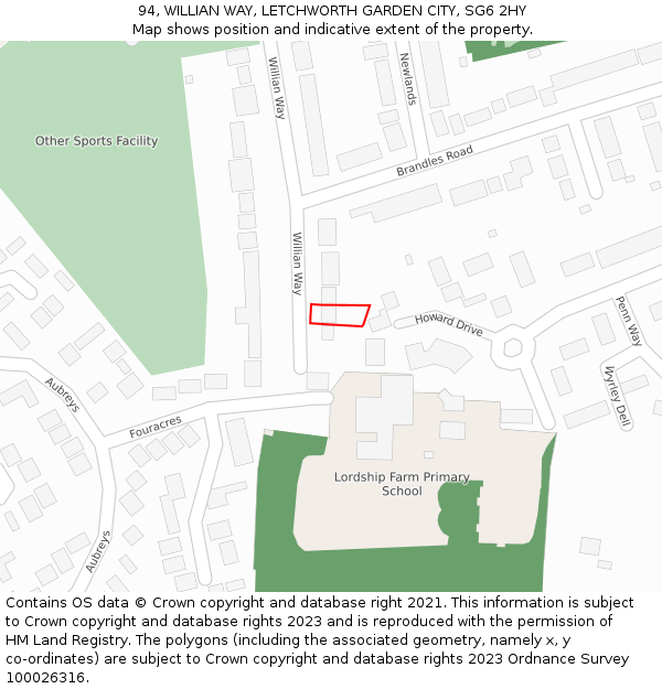94, WILLIAN WAY, LETCHWORTH GARDEN CITY, SG6 2HY: Location map and indicative extent of plot