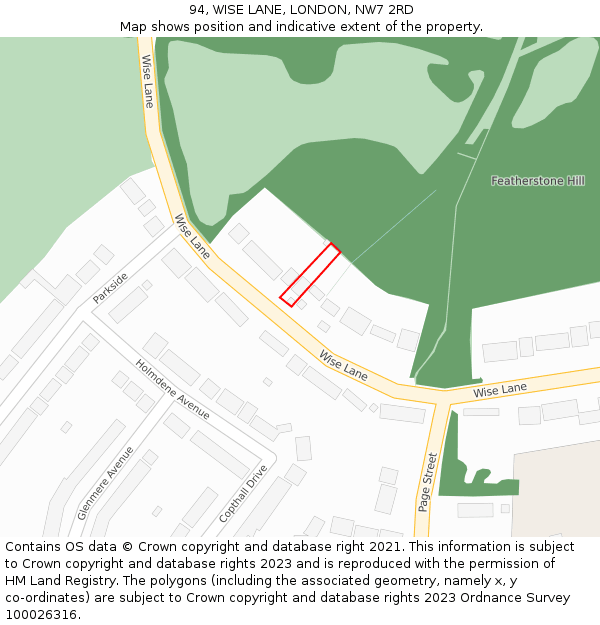 94, WISE LANE, LONDON, NW7 2RD: Location map and indicative extent of plot