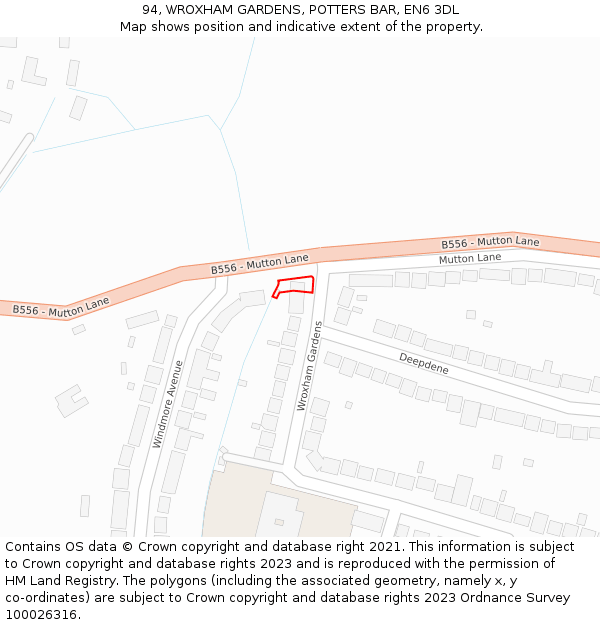 94, WROXHAM GARDENS, POTTERS BAR, EN6 3DL: Location map and indicative extent of plot