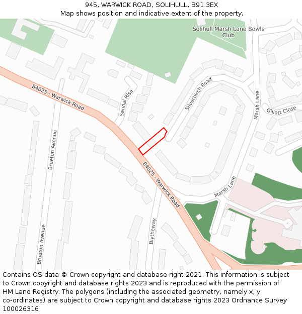 945, WARWICK ROAD, SOLIHULL, B91 3EX: Location map and indicative extent of plot