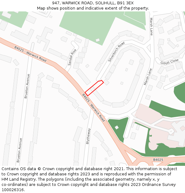 947, WARWICK ROAD, SOLIHULL, B91 3EX: Location map and indicative extent of plot