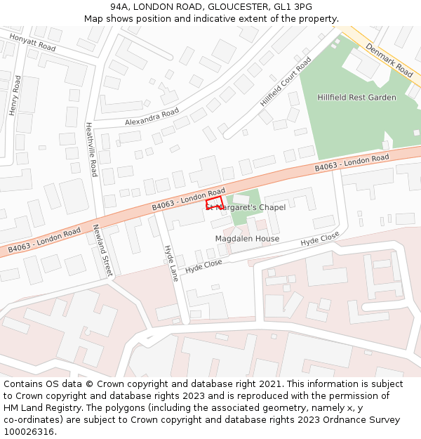 94A, LONDON ROAD, GLOUCESTER, GL1 3PG: Location map and indicative extent of plot