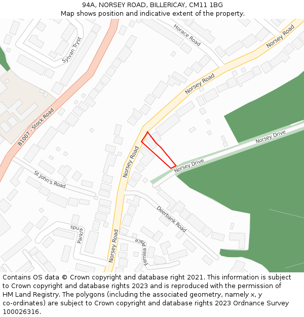 94A, NORSEY ROAD, BILLERICAY, CM11 1BG: Location map and indicative extent of plot